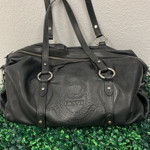 Lauren Ralph Lauren Embossed LXVII Logo Black Leather Satchel